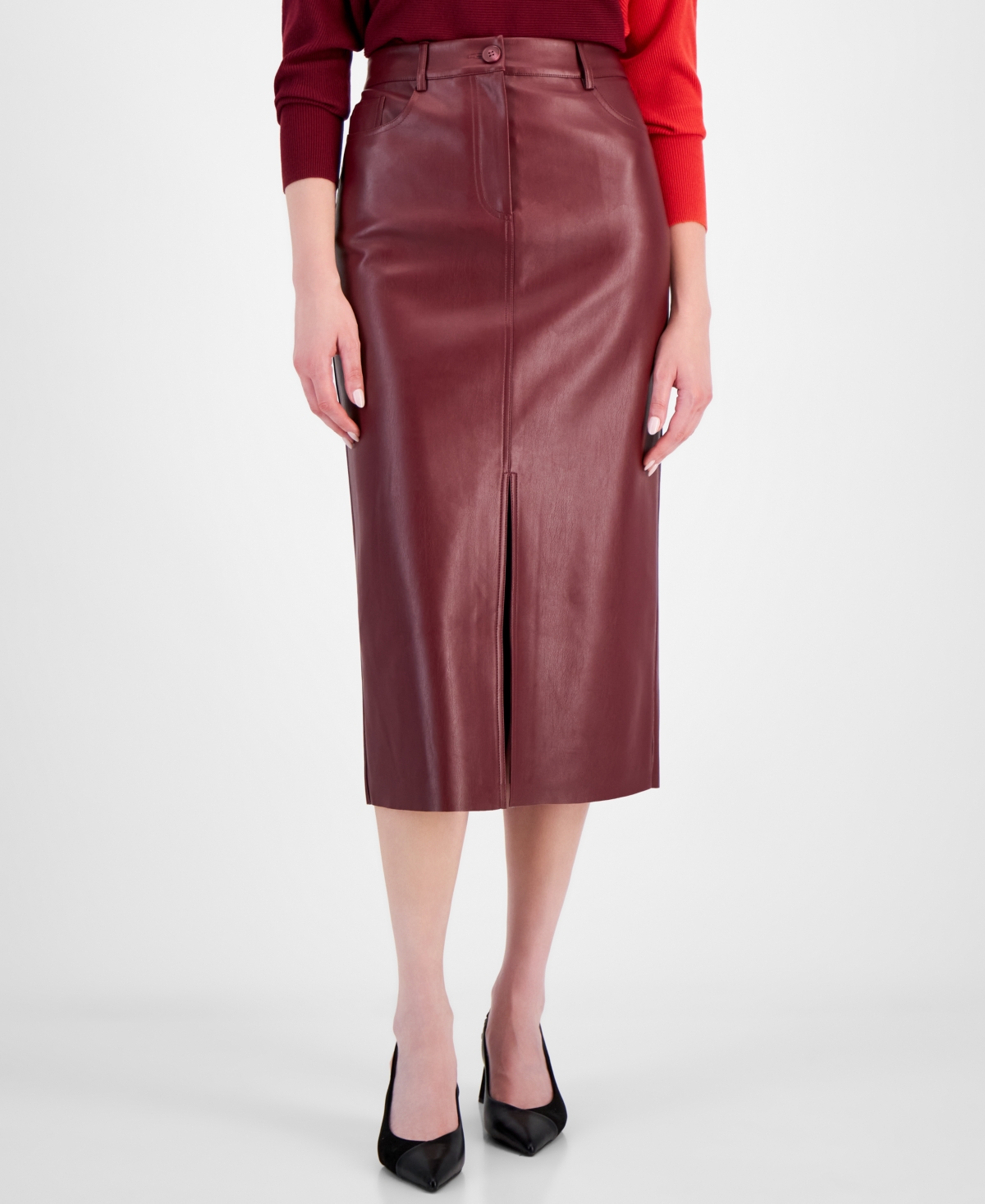 T Tahari Women's Faux Leather Pencil Skirt