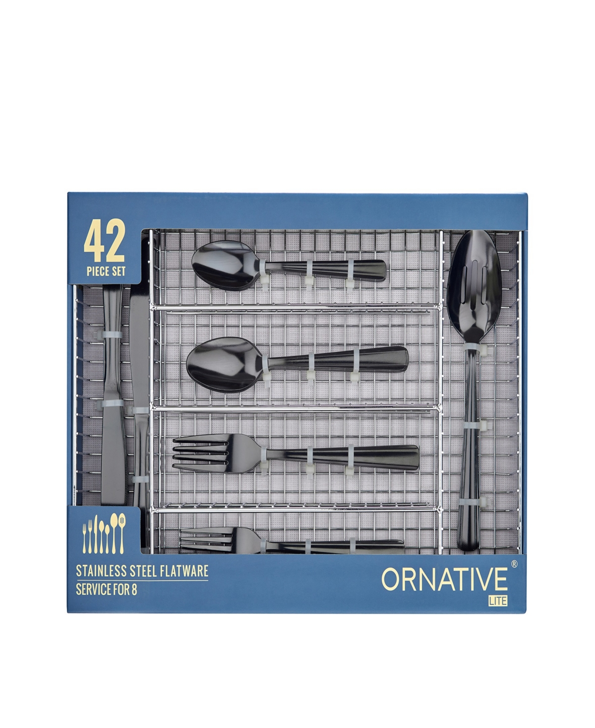 Ornative Alicja Service For 8 42 Piece Flatware Set With Wire Caddy In Black