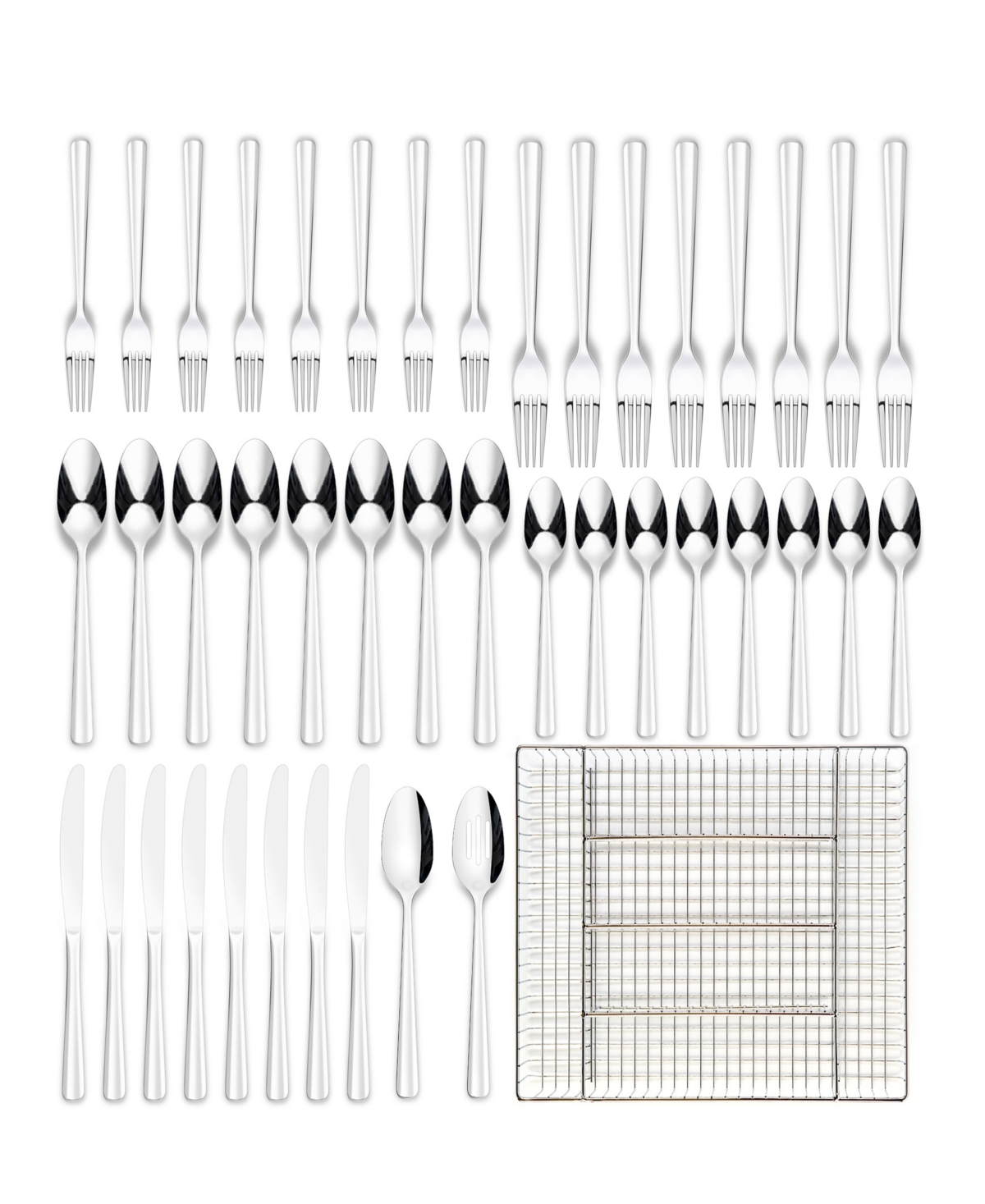 Ornative Alicja Service For 8 42 Piece Flatware Set With Wire Caddy In Silver