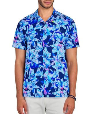Society of Threads - Men's Floral Print Short Sleeve Button-Front Performance Camp Shirt