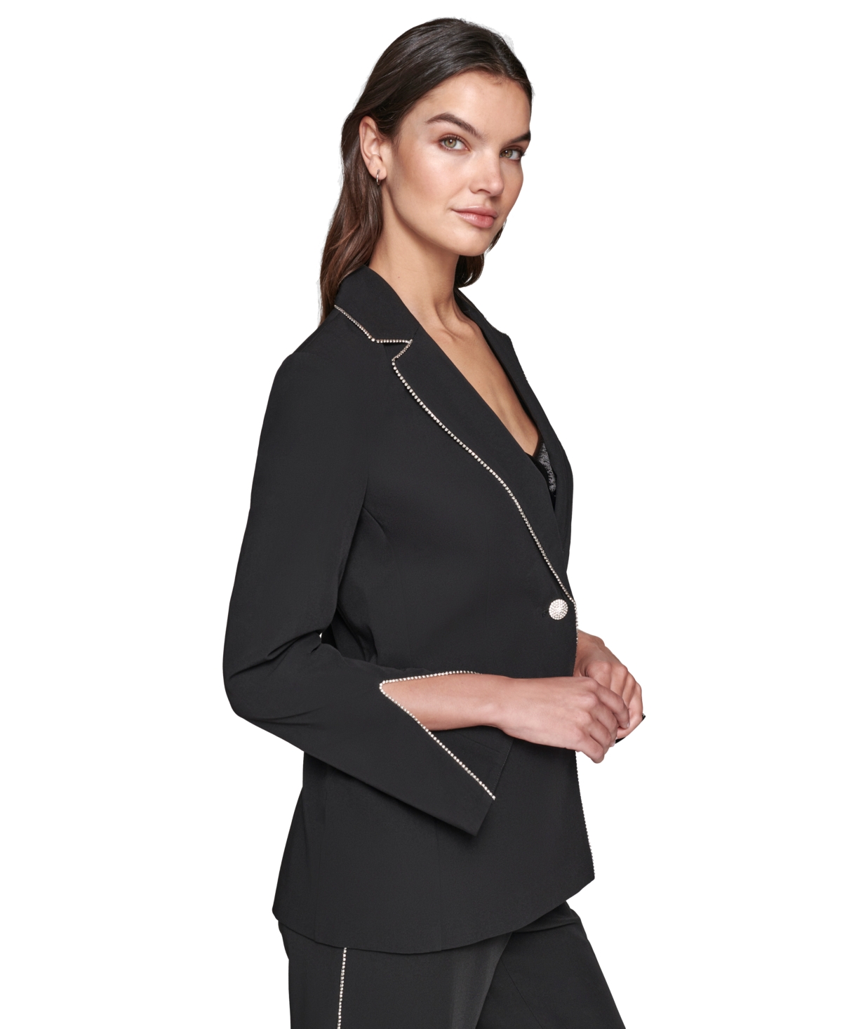Shop Karl Lagerfeld Women's Rhinestone-trim Blazer In Black
