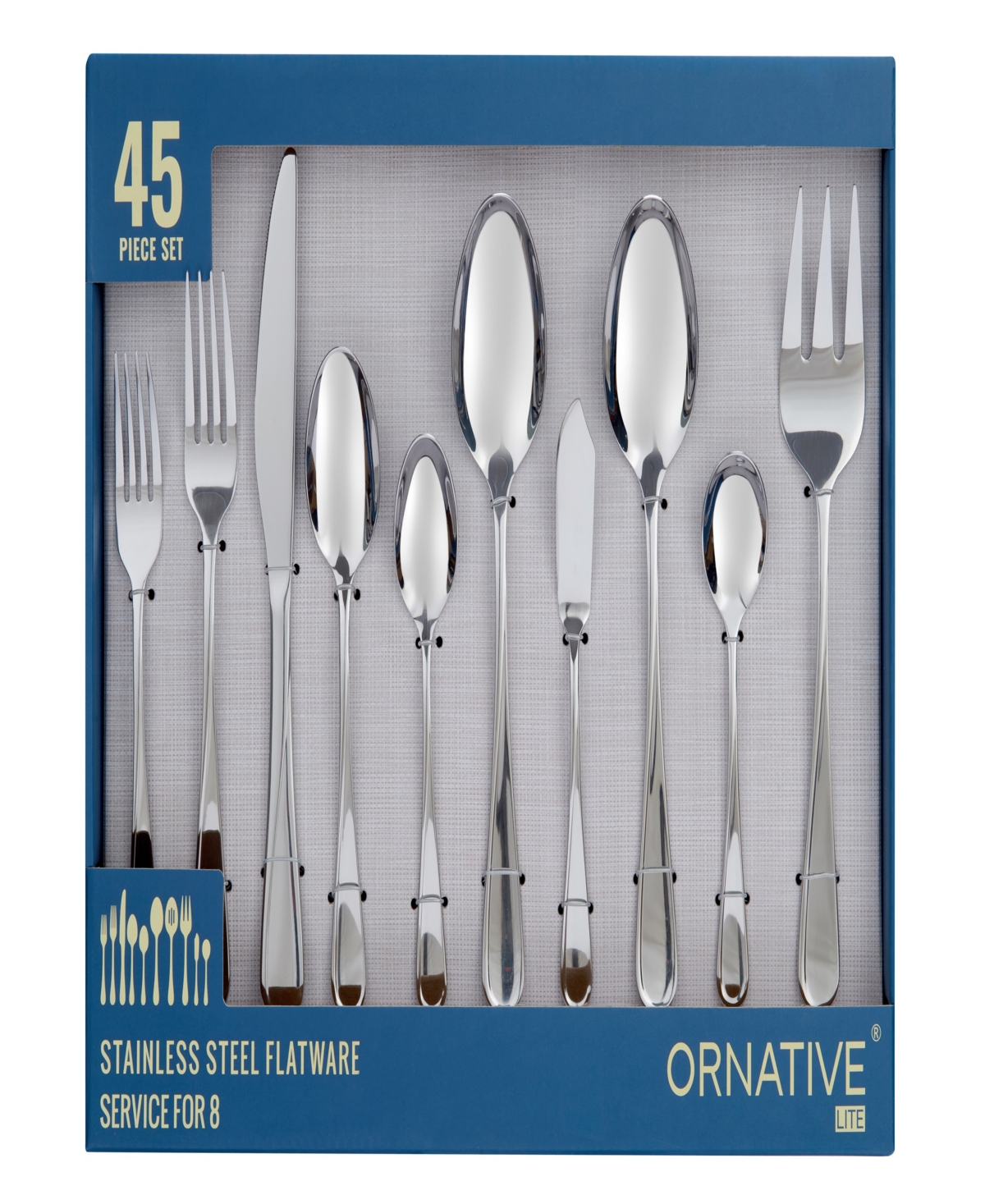 Ornative Noa Mirror Service For 8 45 Piece Flatware Set In Silver