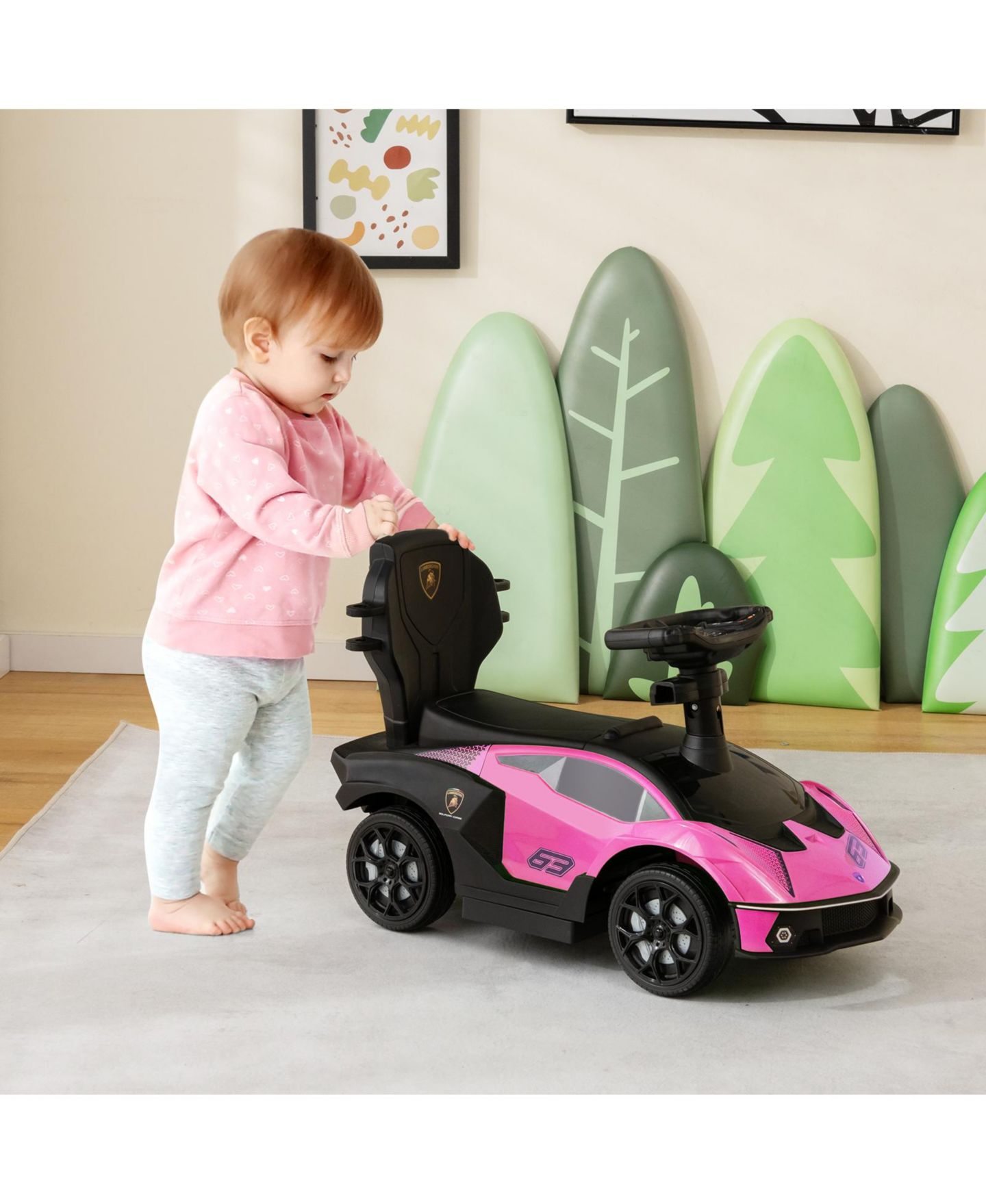 Детская игрушка SUGIFT 3-in-1 Licensed Lamborghini Ride-On Push Car, 55 lbs, Ages 1+, цвет: Розовый — фото 8