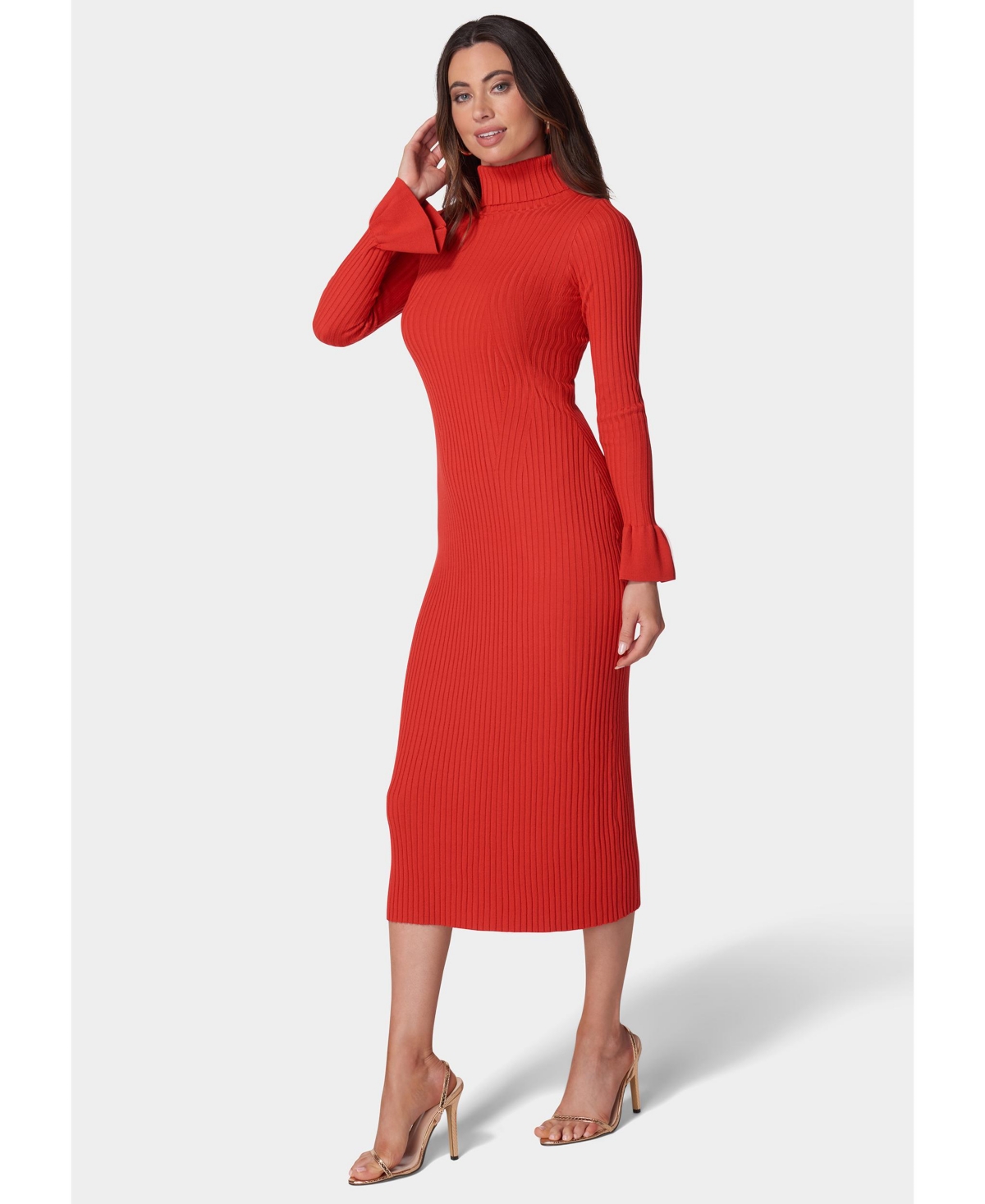 Bebe Women's Bell Sleeve Turtleneck Midi Dress