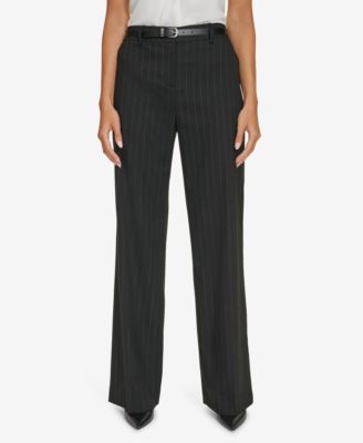 Calvin Klein - Women's Pinstripe Belted Wide Leg Pants