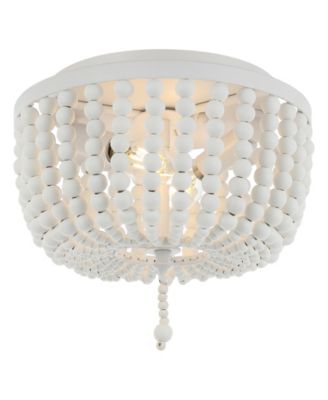 Allison 10" 2-Light Shabby Chic Farmhouse Wood Beaded/Metal LED Flush Mount, White