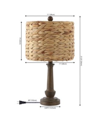 Leona 21.25" Rustic Farmhouse Handwoven Water Hyacinth/Resin LED Table Lamp, Brown Wood Finish (Set of 2)