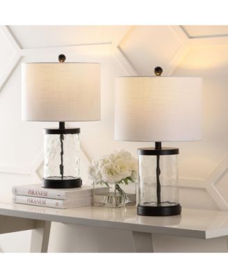 Alexander 21" Modern Designer Iron/Water Glass LED Table Lamp with USB Charging Port, Black/Clear (Set of 2)