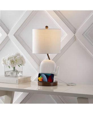 Ellie 20.25" Bohemian Designer Iron/Resin Elephant LED Kids' Table Lamp with Phone Stand and USB Charging Port, Pink