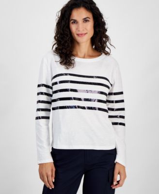 Nautica Jeans - Women's Cotton Sequinned Stripe Top