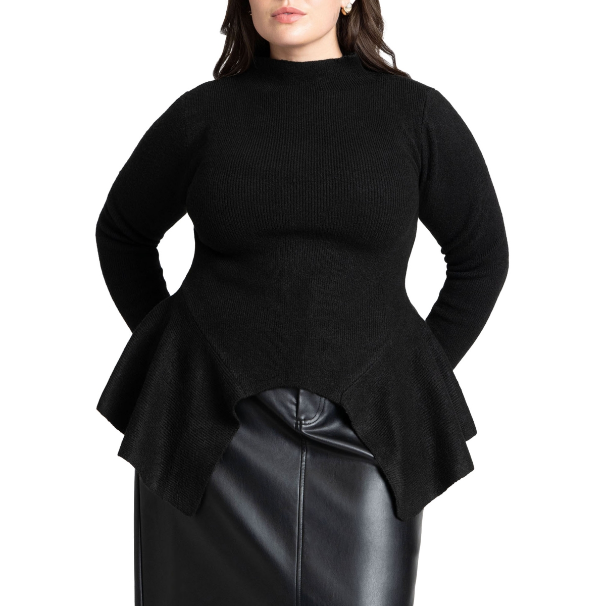 Plus Size Peplum Sweater - Black onyx