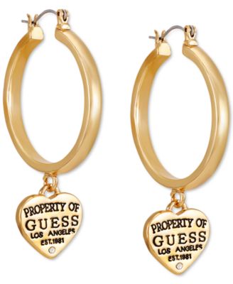Gold-Tone Pavé & Logo Heart Charm Hoop Earrings