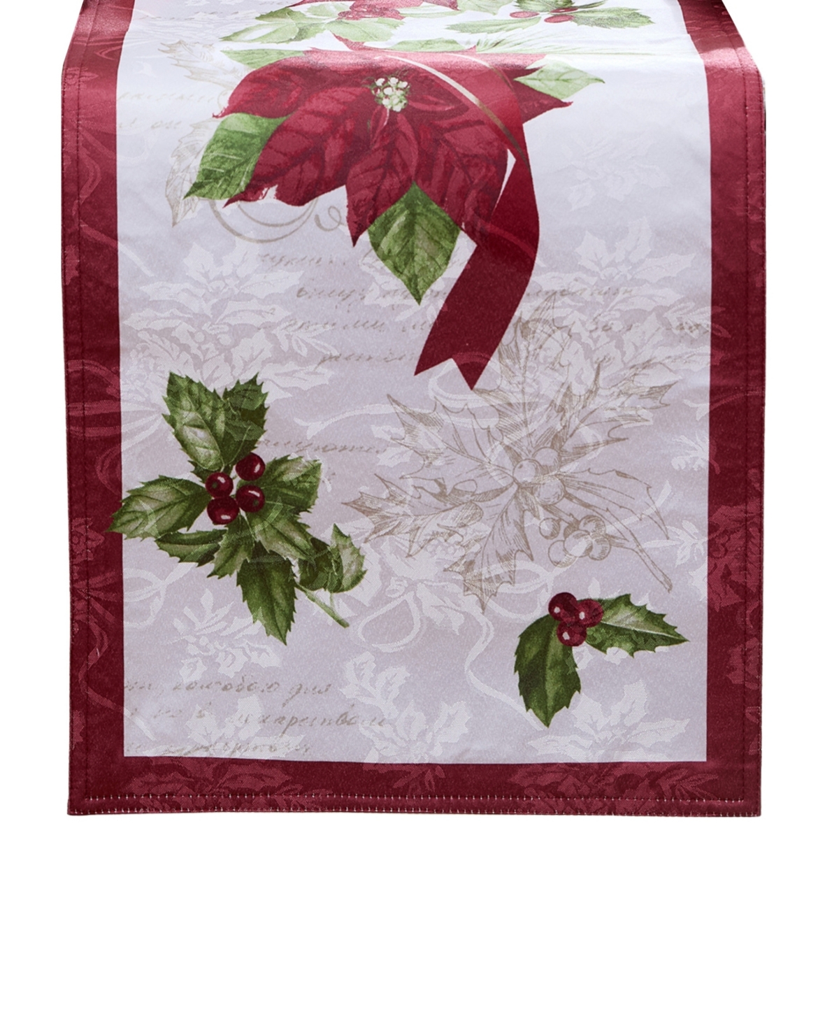 ELRENE CLARETTE POINSETTIA HOLIDAY FABRIC TABLE RUNNER, 70"X 14" 