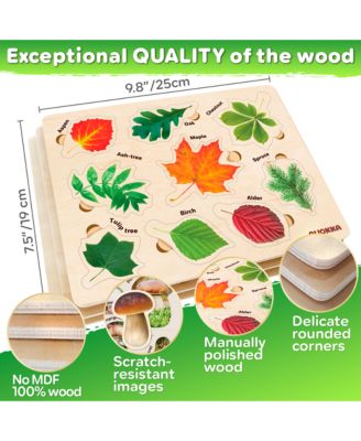 3X Set Montessori Wooden Puzzles for Toddlers 2-4 – Mushrooms Flowers Leaves