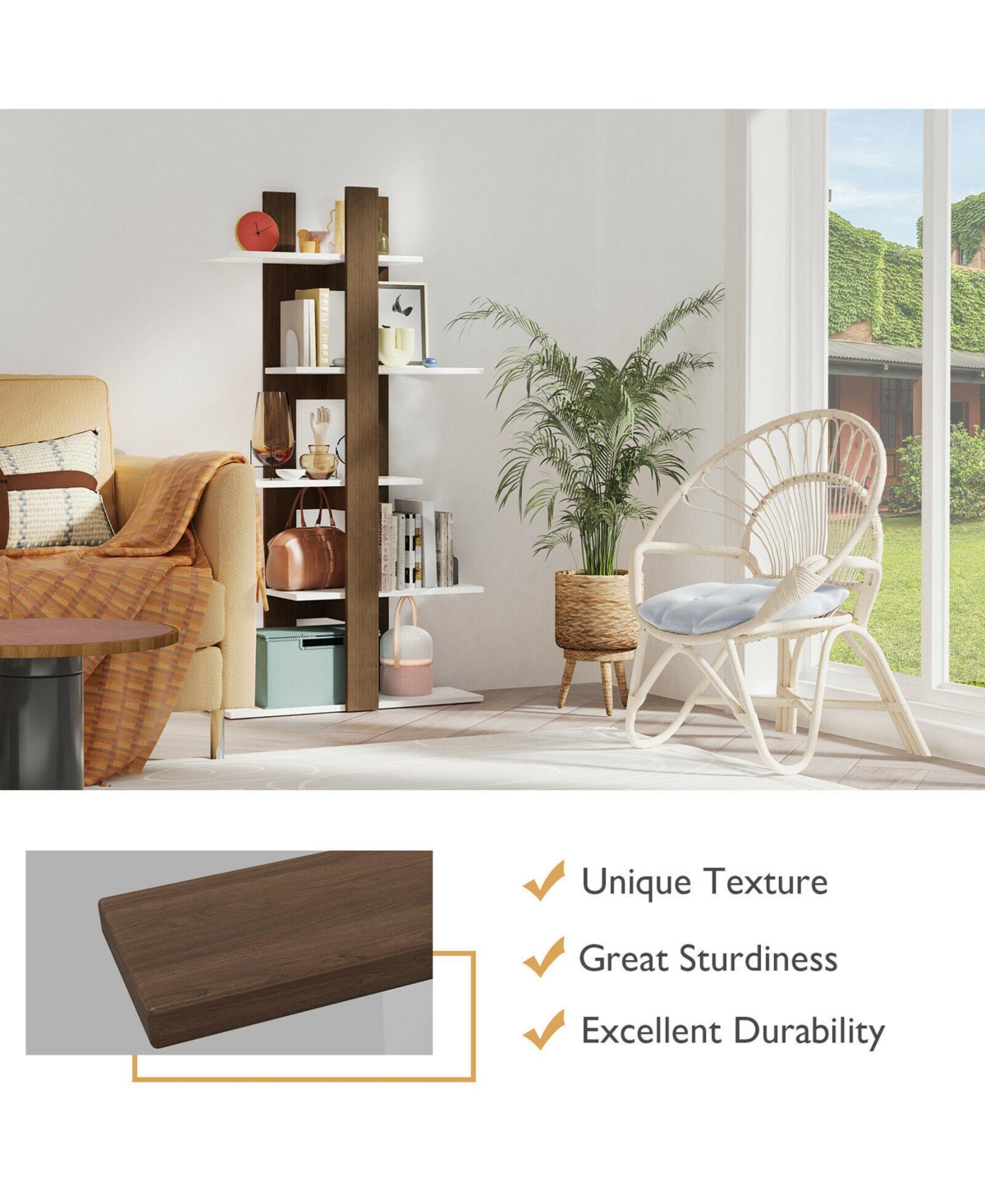 Gymax 5-Tier Bookshelf Freestanding Storage Shelf Tree Bookshelf Room Divider - Brown+white