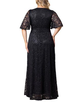 Plus Size Luminous Sequin Lace Evening Gown with Pockets