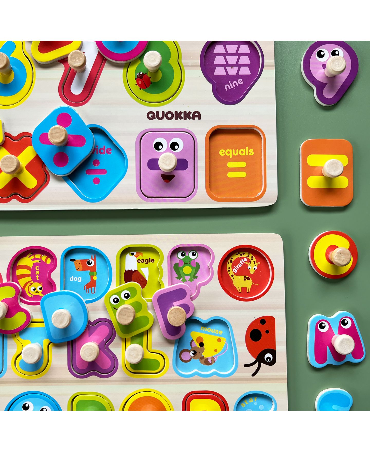 Детские игрушки Quokka Alphabet, Numbers, Animals Wooden Puzzles, 6-Puzzle Set, Ages 1+ — фото 5