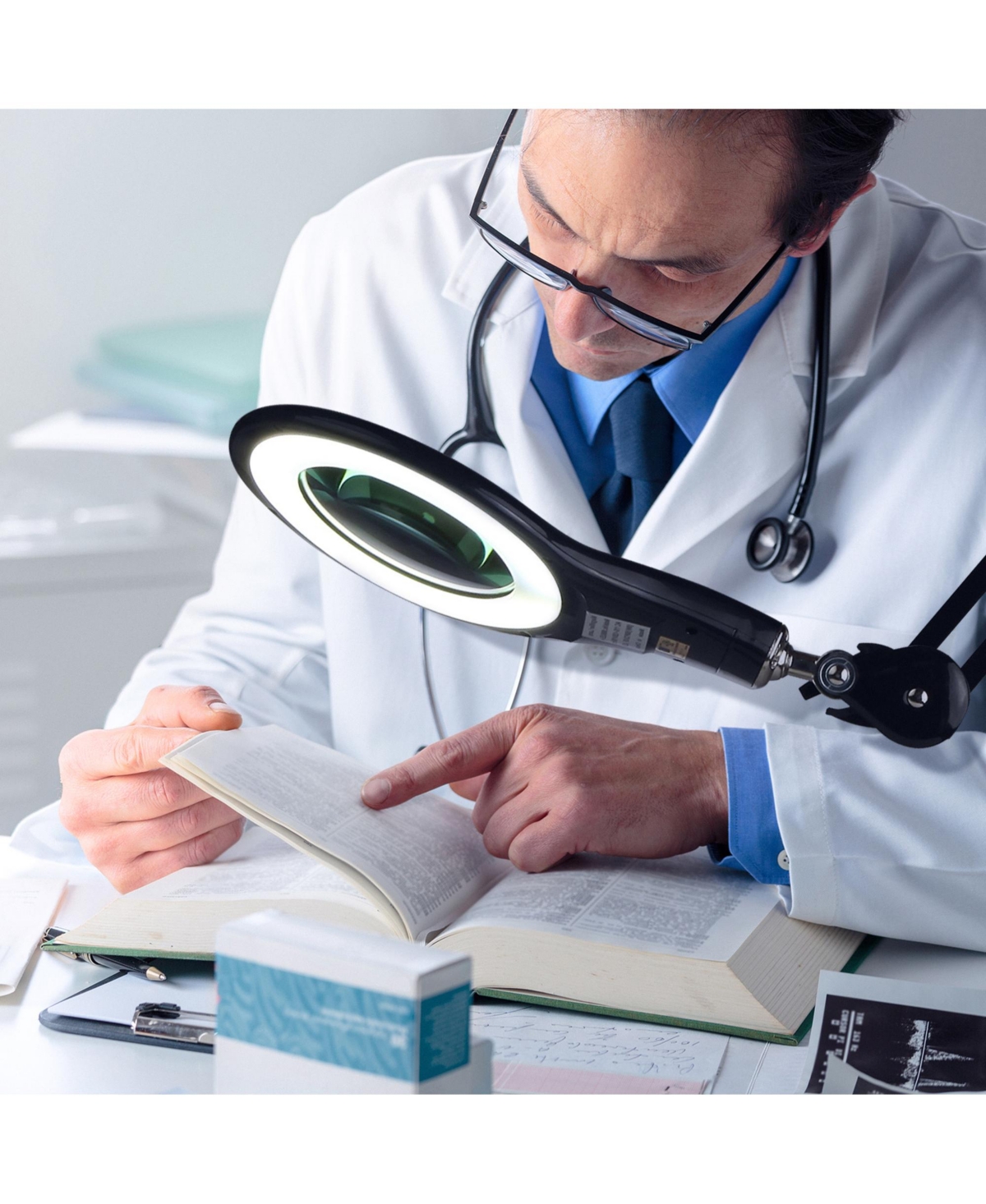 Brightech Lightview Pro Led Screw Clamp Magnifier Desk Lamp - (2.25x) 5 Diopter