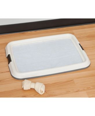 Pad Holder, Fits 17"x24" or Larger, Medium, Puppy Dog Pad Hoder, Secured Latches, Non-Skid Rubber Feet, High Polish Finish for Easy Cleaning, Leak Protection, Tray, Dark Gray