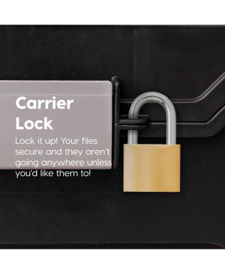 Portable Letter Size File Box with Built-In Organizer Lid and Handle for Hanging Folders, Large, Black