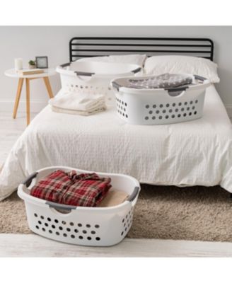 USA 50L Plastic Hip Hold Laundry Basket with Built-In Comfort Carry Handles, 3-Pack, 1.5 Bushel, Clothes Hamper, Laundry Hamper, Ventilation Holes, for Dorm Laundry Room Bedroom, White