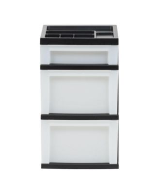 USA Craft Plastic Organizers and Storage, Storage Drawers for Classroom Supplies, Storage Organizer for Art Supplies, Drawer Top Organizer for Small Parts, 3 Drawer, Black/Pearl