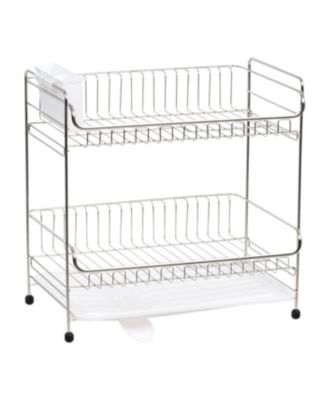 2-tier Medium-sized Dish Rack with Drain Spout, White