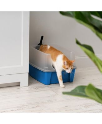 USA USA Open Top Cat Litter Tray with Scoop and Scatter Shield, Cat Litter Pan, Blue