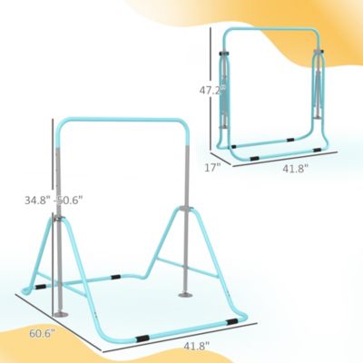 Folding Gymnastics Bar for Kids, Adjustable Height, Bubble Gum