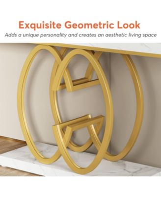 55-Inch Faux Marble Gold Geometric Metal Base Modern Console Table