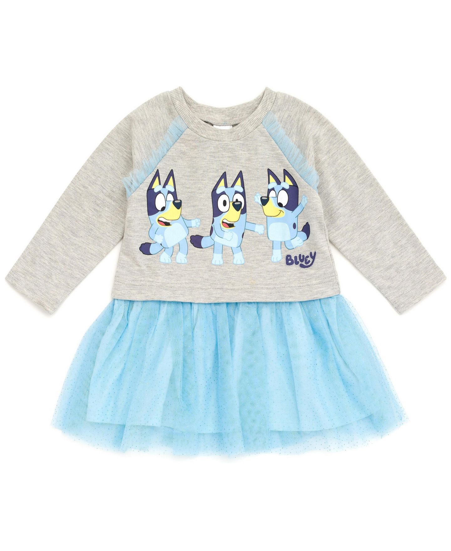 Платье Bluey French Terry Mesh Tutu Dress для девочек-малышей, цвет: Меланжевый серый — фото 1