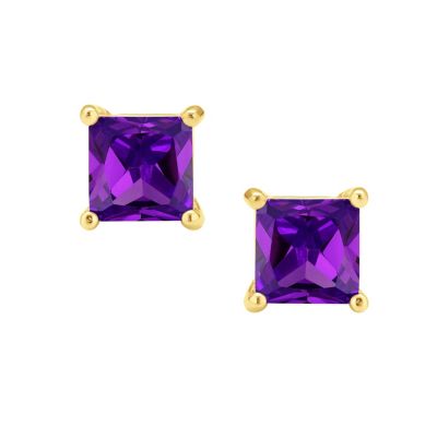2CT Red Square Cubic Zirconia Princess Cut AAA CZ Stud Earrings For Women .925 Sterling Silver Simulated Ruby