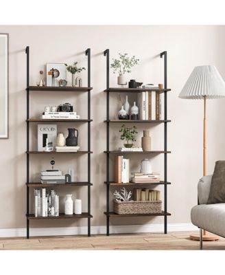 2 PCS 5 Tier Ladder Shelf 71'' Wall-Mounted Bookshelf Display Storage Organizer