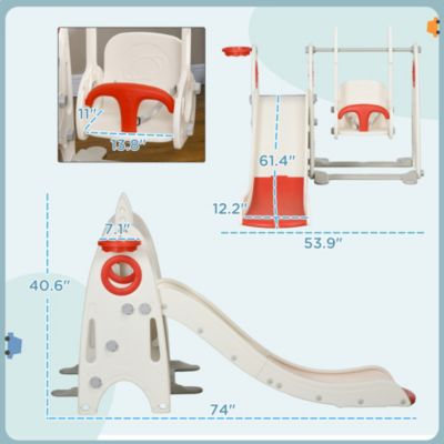 Toddler Swing and Slide Set with Basketball Hoop, Rocket Theme,