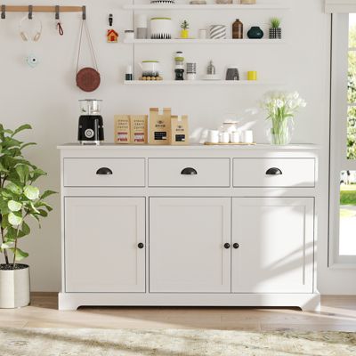 Modern Buffet Sideboard 53.5'' Storage Cabinet w/ 3 Drawers 3 Doors White