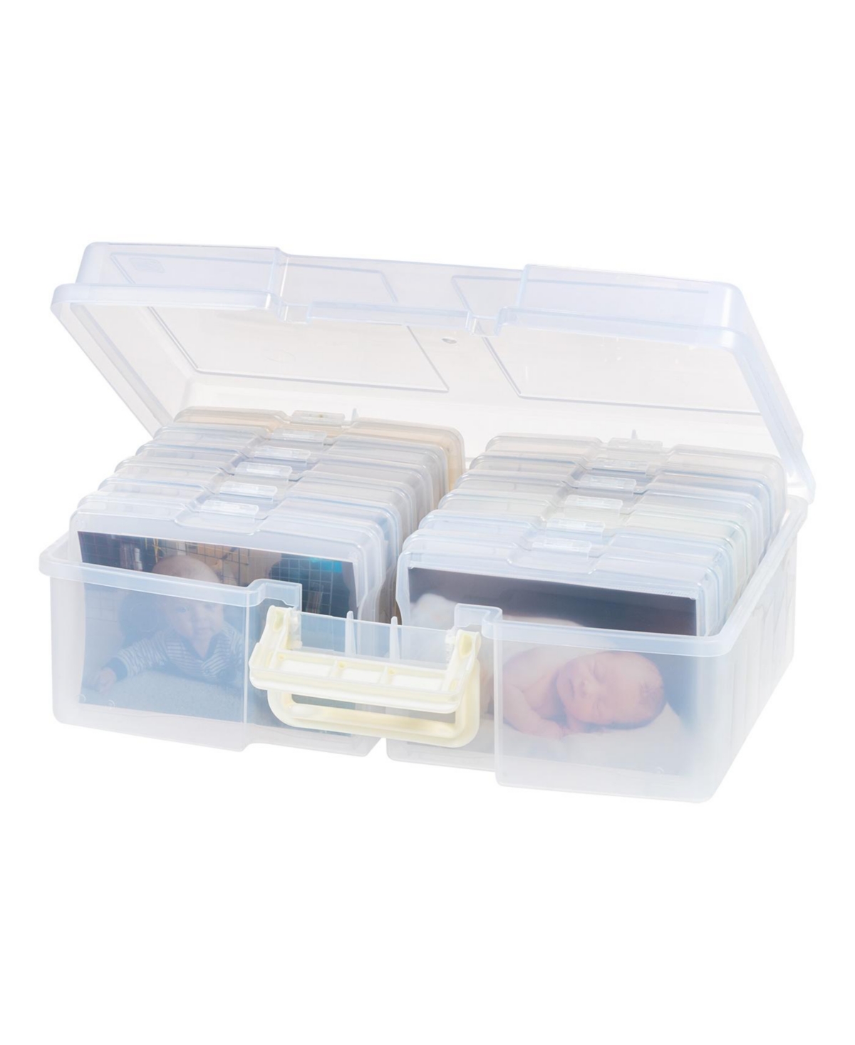 Usa 4" x 6" Photo Storage Box with 12 cases, Handle, Craft Organizers and Storage Cases for Pictures, Cards, Clear - White