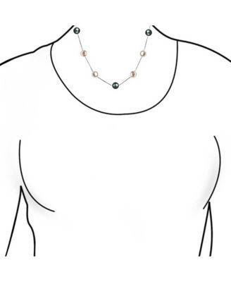 Tin Cup Freshwater Cultured Pearl Natural Stone Necklace Chain Station Yellow Gold Plated Sterling Silver 16-18 Inch