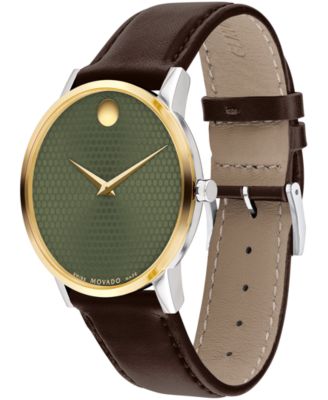 Movado Men's Museum Classic Swiss Quartz Brown Leather Watch 40mm