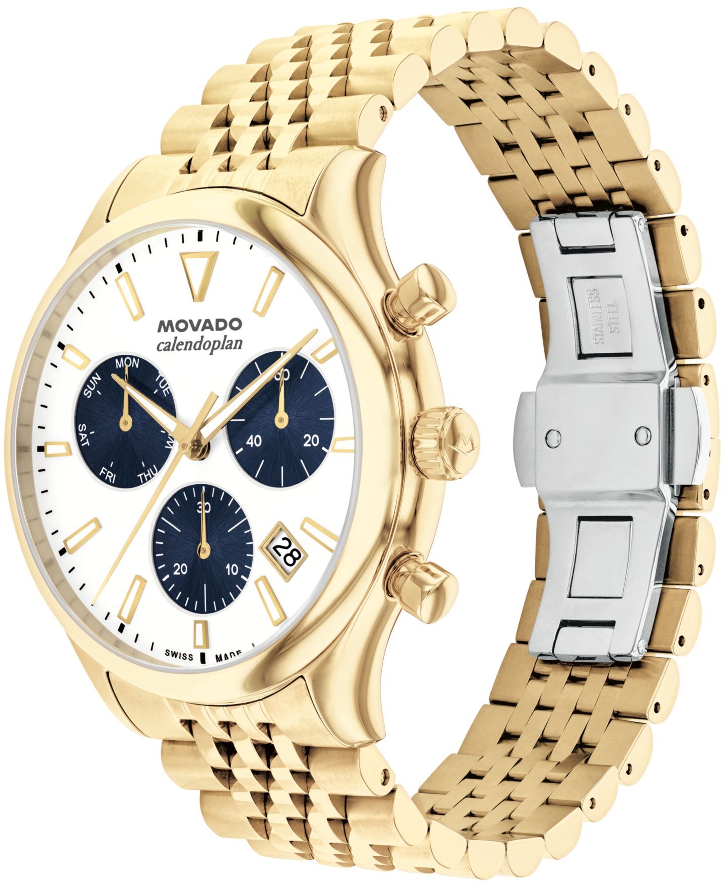 Мужские часы Movado Calendoplan Swiss Quartz Chrono Ionic Plated Light Gold Steel Watch 43mm — фото 2
