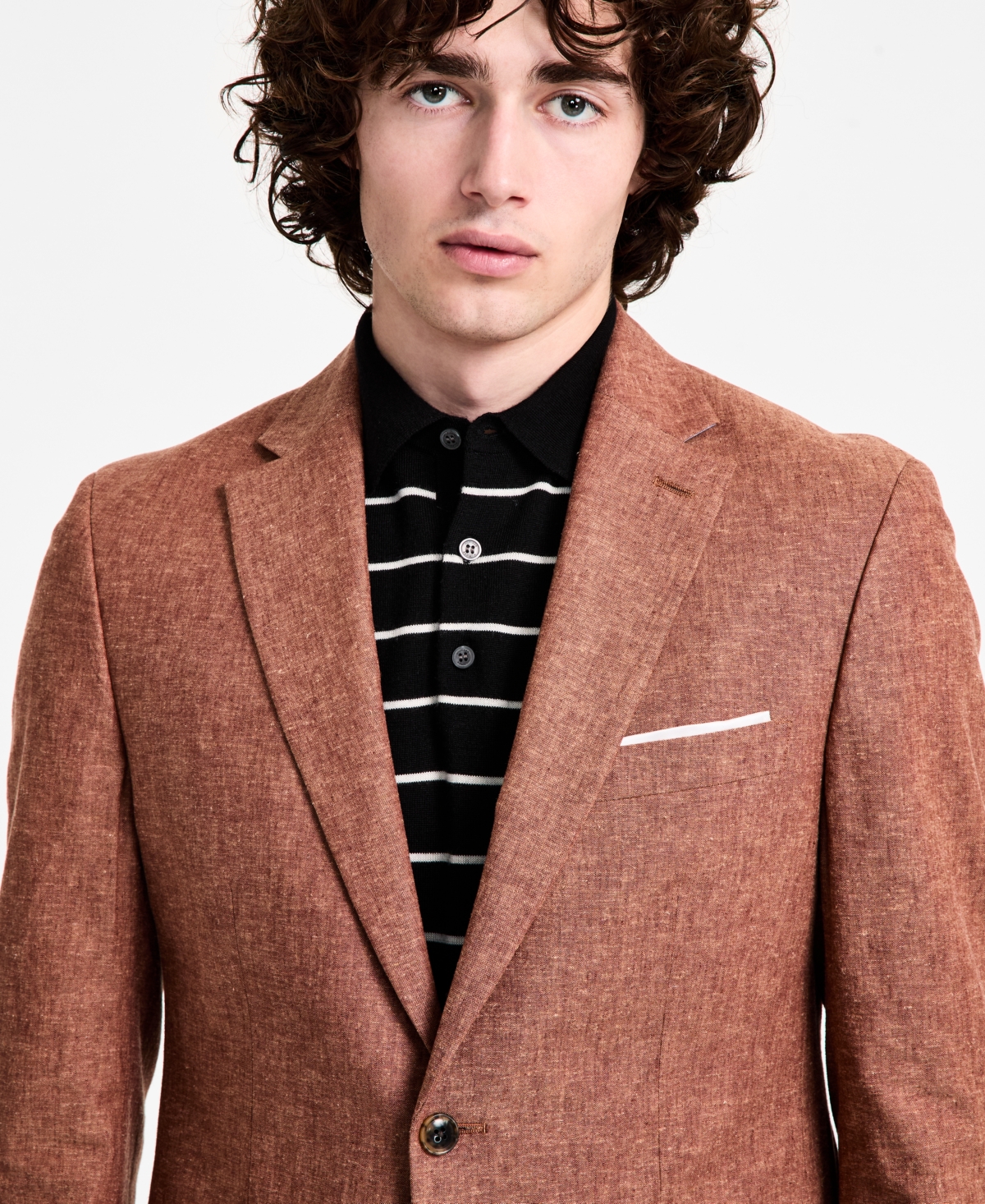 TOMMY HILFIGER MEN'S MODERN-FIT LINEN RUST SUIT JACKET 
