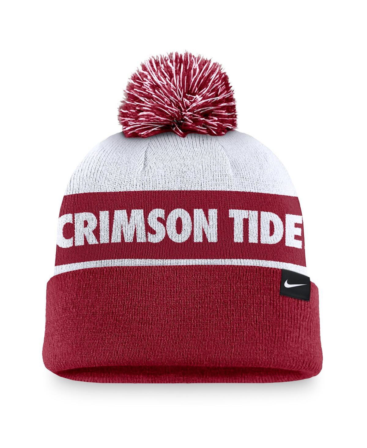Nike Men'sCrimson Alabama Crimson Tide Primetime Peak Cuffed Knit Hat with Pom - White, Crimson