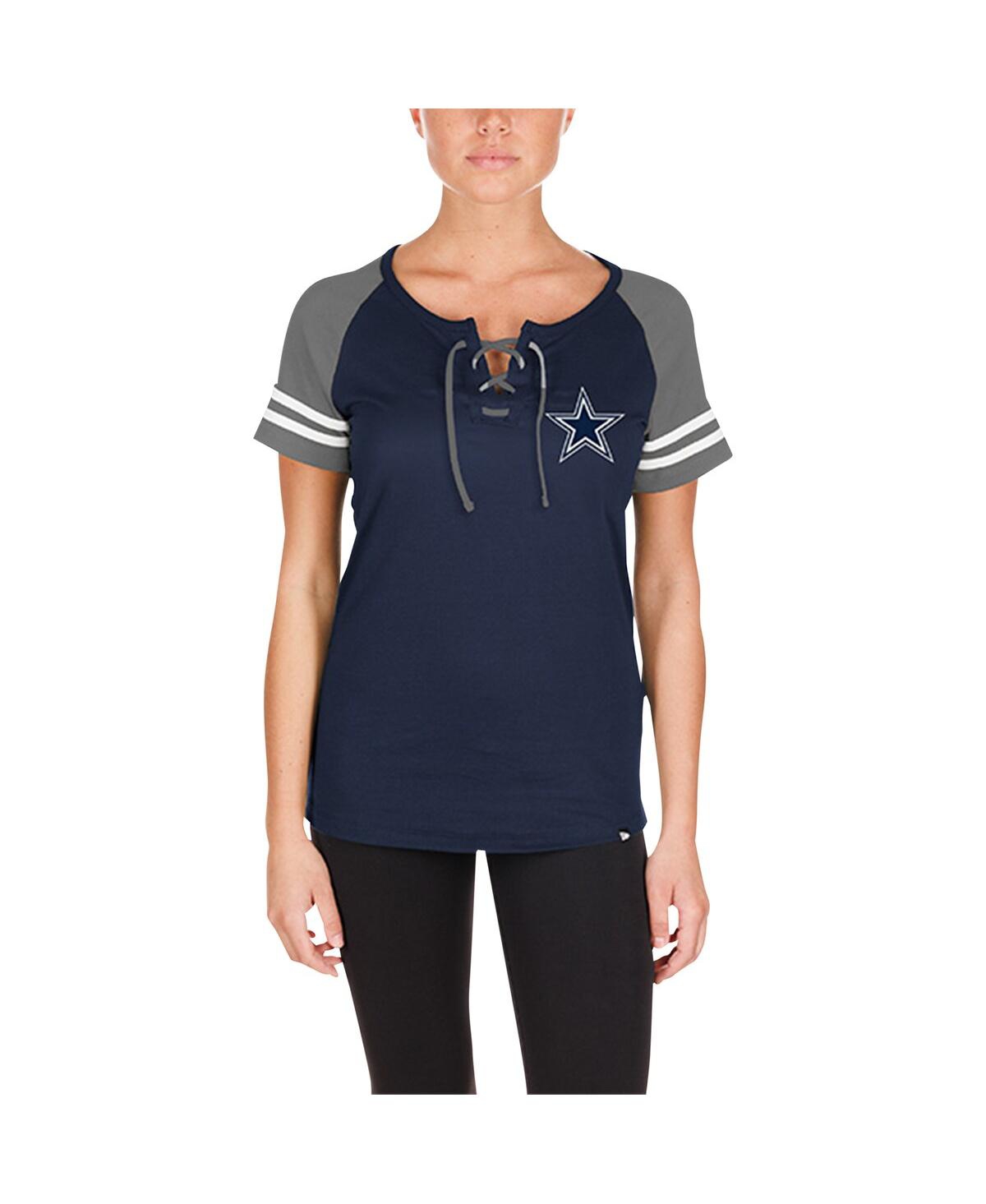 NEW ERA WOMEN'S NAVY DALLAS COWBOYS LACE-UP RAGLAN T-SHIRT 