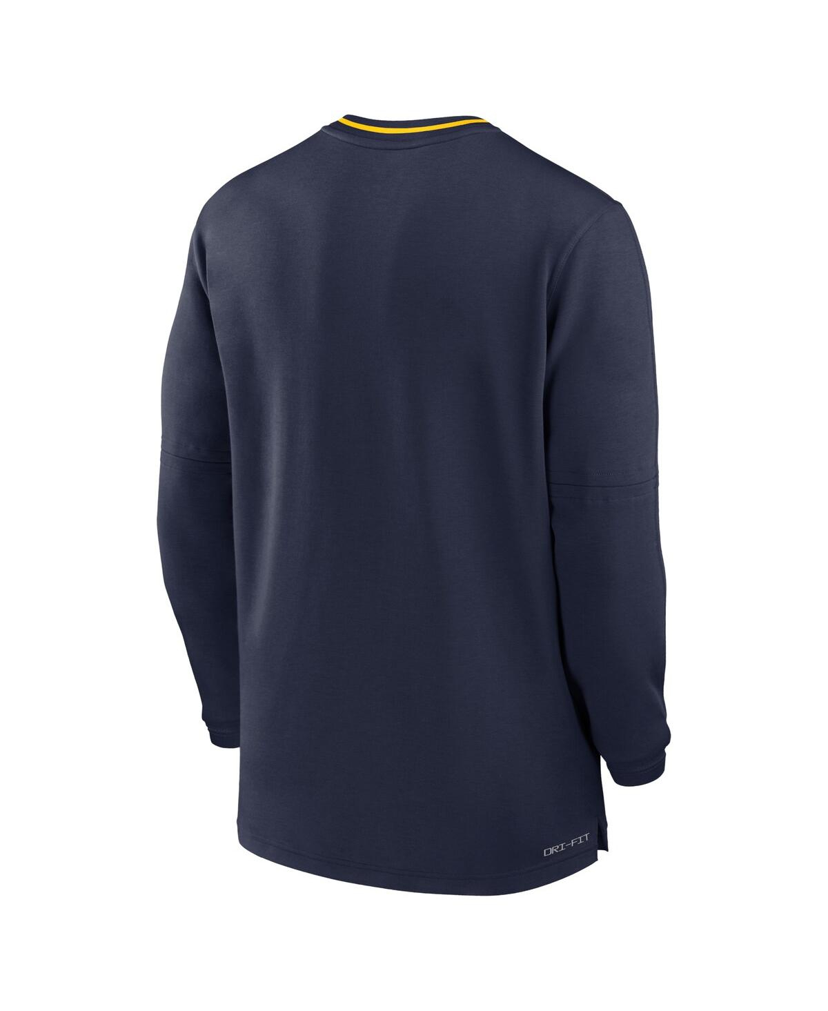 Jordan Men's Navy Michigan Wolverines 2024 Sideline Coach Performance Half-zip Long Sleeve Top In Navy,maize