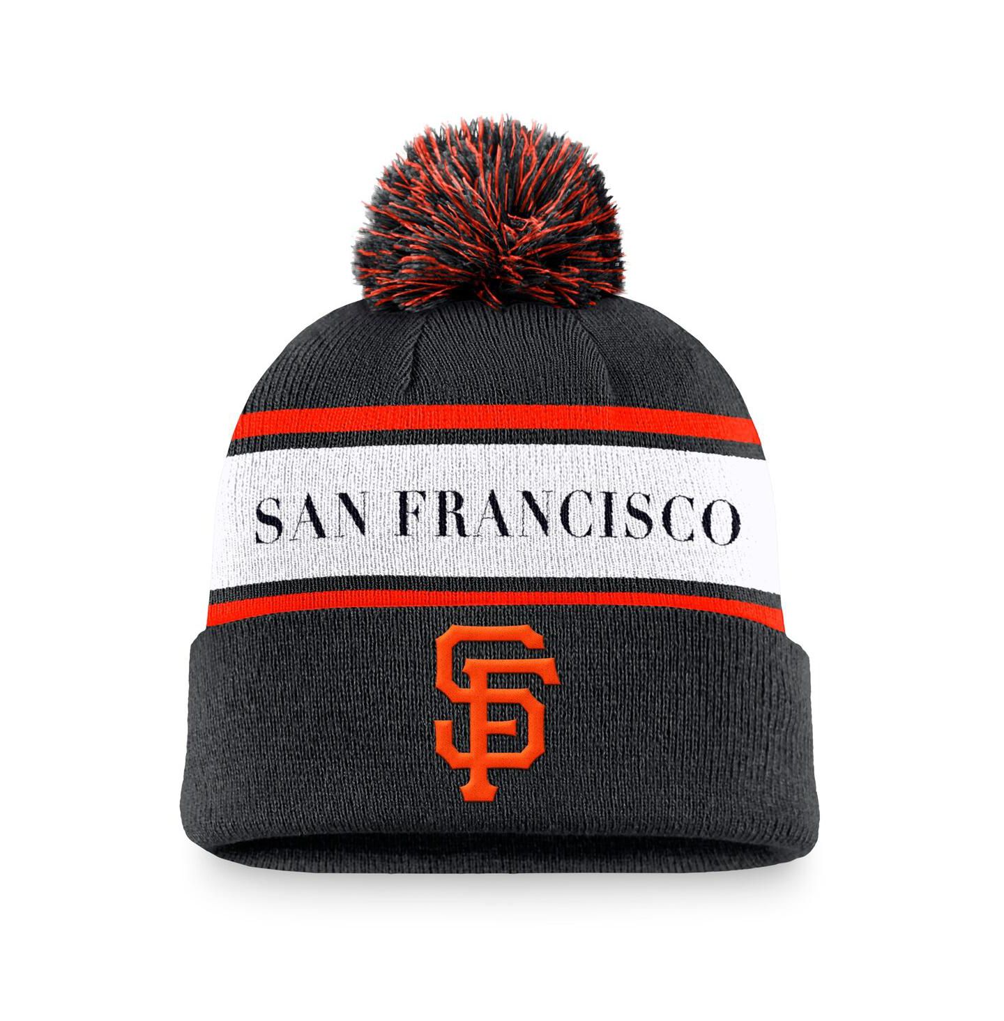 Мужская шапка Nike Black San Francisco Giants Team Stripe Peak Cuffed Knit Hat with Pom — фото 1