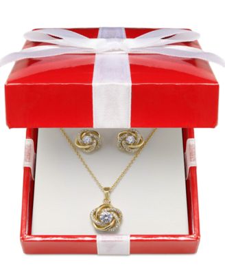 Giani Bernini - Cubic Zirconia Love Knot Jewelry Set in 18k Gold over Sterling Silver