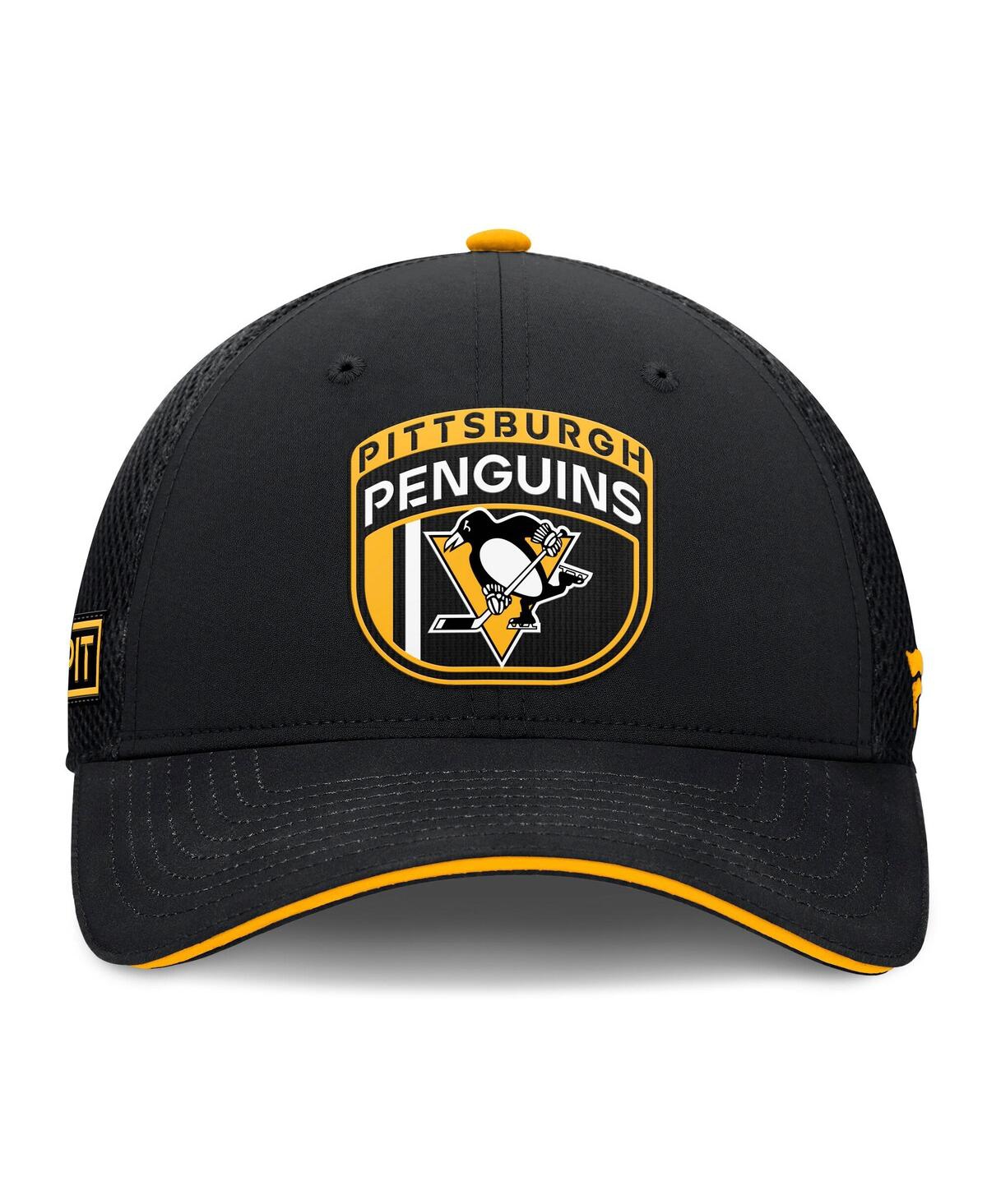 Fanatics Men's Black Pittsburgh Penguins 2024 Nhl Draft On Stage Trucker Adjustable Hat In Black,gold