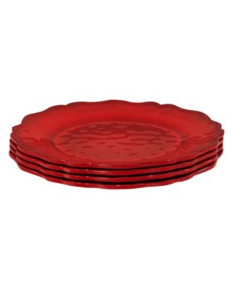 Red Crackle Dinner Plates, Set of 4