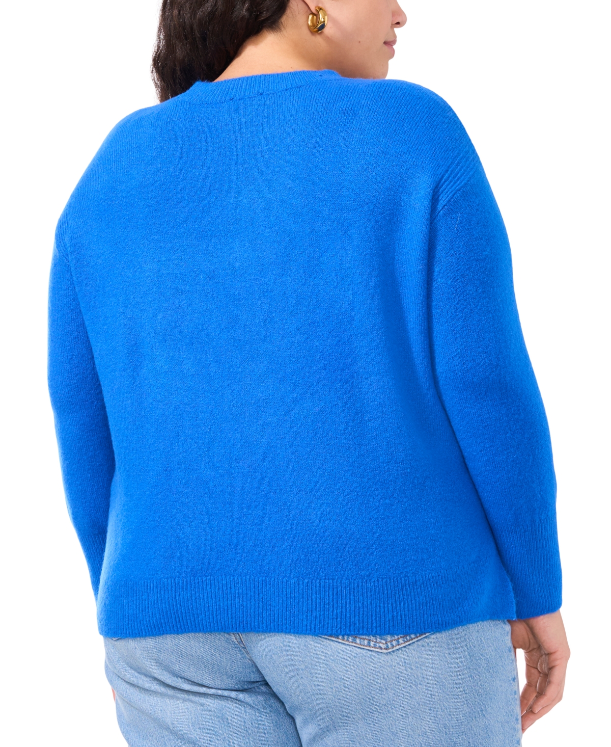 VINCE CAMUTO PLUS SIZE RIBBED-FRONT CREWNECK SWEATER 