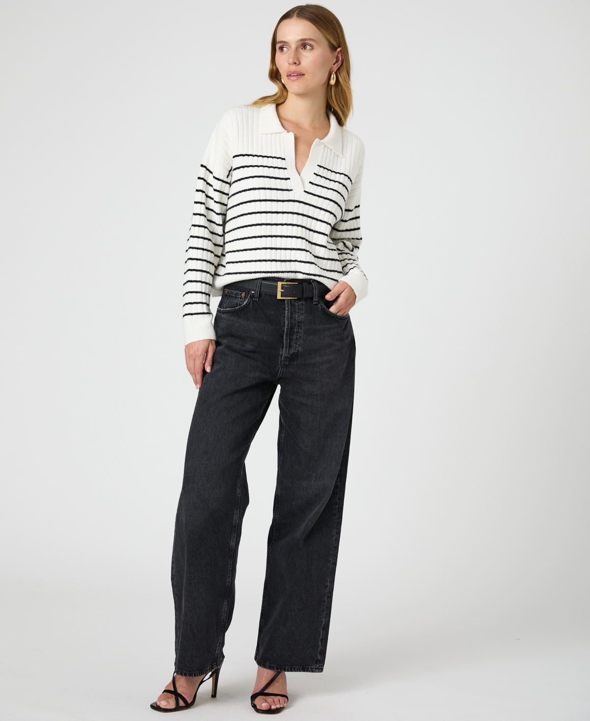 French Connection Vhari Collared Sweater In Winter White,black