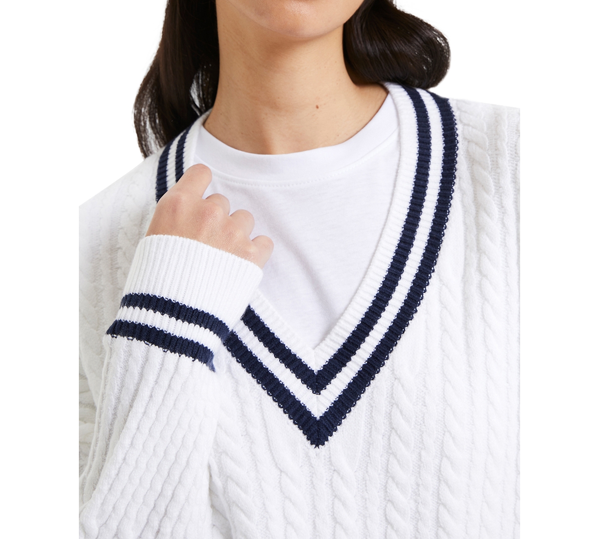 French Connection Women's Babysoft V-Neck Varsity Sweater -Duchess